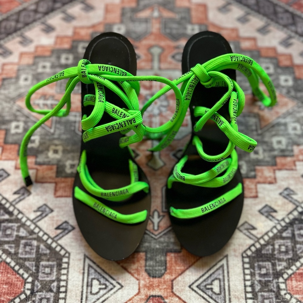 Balenciaga Neon Green Lace Up Heels Size 39.5 ~ 9